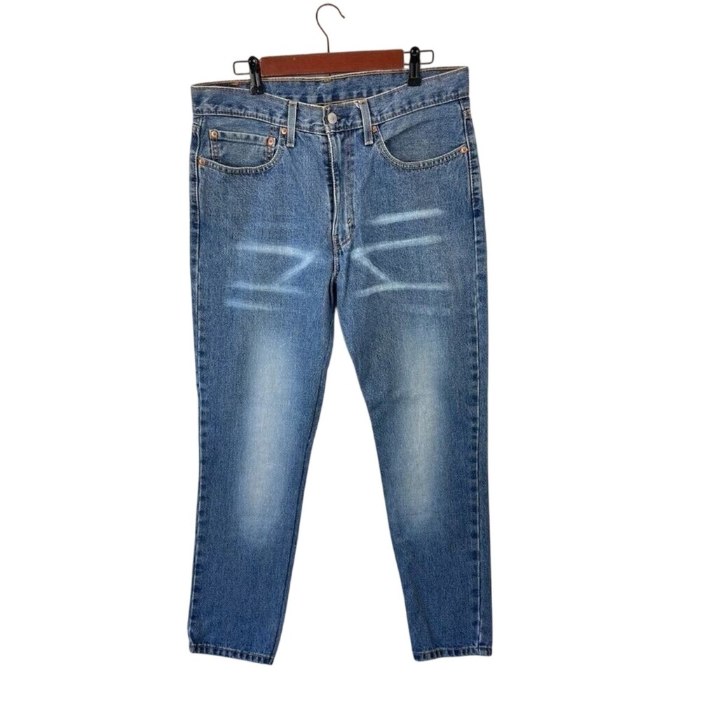 Levis 550 Relaxed Fit Tapered Jeans Mens 34x30 Blue Denim Whiskered Casual